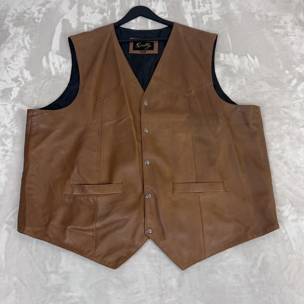 Scully Leather Western Vest Mens 4XT Brown Snap Cowboy Ranch Rodeo Country